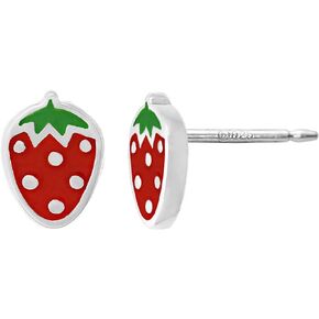 Boma Jewelry Sterling Silver Enamel Red Strawberry Fruit Stud Earrings