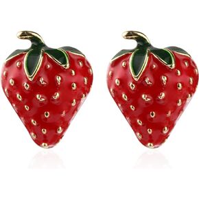 Just Follow Cute Strawberry Stud Earrings for Women Hypoallergenic Funny Red Strawberry Fruit Small Earring Women Teen Girls Summer Jewelry Birthday Party Gifts