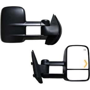 AERDM New Pair Towing Mirrors Power Operated Heated Textured Black Telescoping Trailer Side Mirrors with Arrow Signal Light Side Mirrors Compatible with 2007-2013 Chevy/GMC Silverado/Sierra