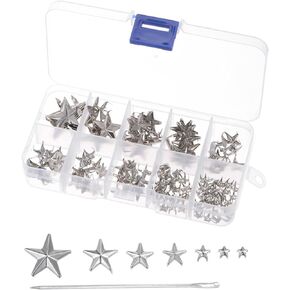 uxcell 120PCS Metal Star Studs Claw 5-Claw Silver Tone Hand Pressed Punk Studs Claw Beads Rivets Studs Cap Nail Head with Large Eye Needles for DIY Leather Clothing Bag Shoes
