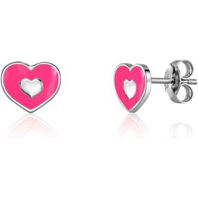 UNICORNJ Sterling Silver 925 Heart Earrings Stud for Girls with Enamel Heart in Heart