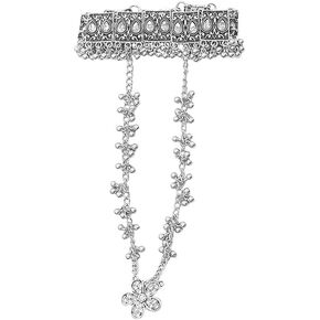 Bohemian Flower Hand Chain Beaded Finger Ring Bracelets Crystal Harness Bangle Vintage Bollywood Midi Finger Tassel Beaded Ball Boho Wedding Party Hand Slave Jewelry Accessories for Women Girls Charm Gift