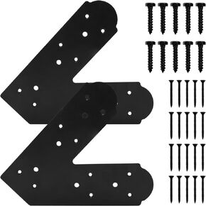 L Shape Steel Flat Bracket, 2 Pcs 10" X 10" Flat Fixing Mending Plates Black Flat Repair Plate Bracket with Screws Set for Wood Lumber Timber Connectors
