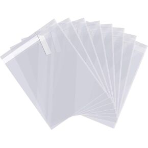 DeELF 9 x 12 Inch Clear Cellophane Bags, 200ct Self-Adhesive Sealing Strip Treat Bags in Bulk, Plastic Cello Bags for Safe Packing Food, Cookies, Candies, Fruits, Clothes and Shirts, 1.6Mil Thickness