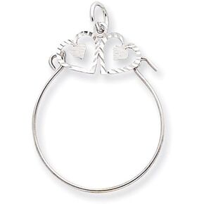 Solid 10k White Gold Double Hearts on Top Holder for Charm Pendant - 35mm x 26mm