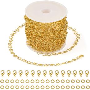 Pandahall 16.4 Feet 14K Gold Plated Star Jewelry Chains Brass Stars Link Chains Gold Soldered Cable Chains Necklace Welded Oval Link Chains & Jump Rings & Clasp for Women Bracelet Jewelry Making