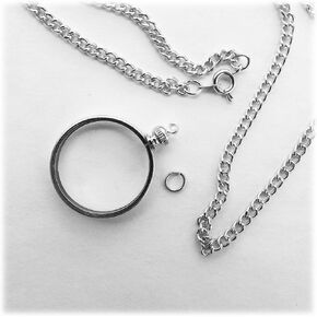 Coin Holder Bezel Quarter USA 25 Cent Silver Tone Link Necklace 24" Chain Kit Parts