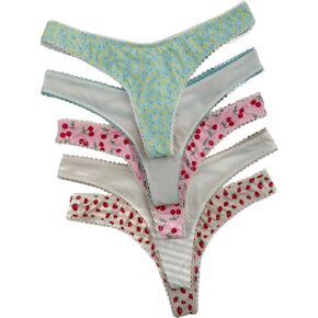 Verdusa Women's 5 Pack Thongs Cute Panties No Show Underwear Low Rise Hipster