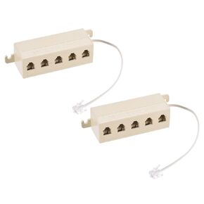 MECCANIXITY Phone Jack Splitter 6P4C Male to 5 Female Way Socket Adapter Telephone Line Splitter with Telephone Extension Cord 2 Pack