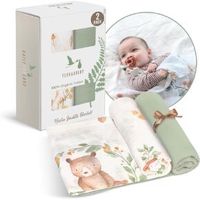 Fern & Avery Baby Swaddle Blankets - Receiving Blankets for Boys & Girls - Lightweight Breathable Gender Neutral Receiving Blankets - Blue Rainbow 2-Pack