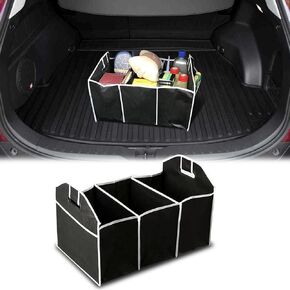 Car Trunk Organizer, Auto Storage Bag, Cargo Storage Box with 3 Compartments, Collapsible Large Capacity Cargo Trunk Groceries Organizer, Auto Interior Organizer Universal for Car (K1-Black)