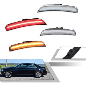GTINTHEBOX for 2015 2016 2017 2018 2019 2020 2021 2022 2023 Chrysler 300 Side Marker Light Amber Lens & Red Lens Front Amber and Rear Red LED Lamps, pack of 4