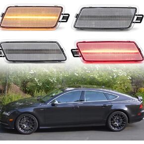 4Pcs Full LED Amber/Red Front/Rear Side Marker Lights for Audi A7 Quattro S7 RS7 TDI Quattro Type 4G8 2012-2018 Clear Lens Bumper Turn Signal Light Replace OEM Side Marker lamp