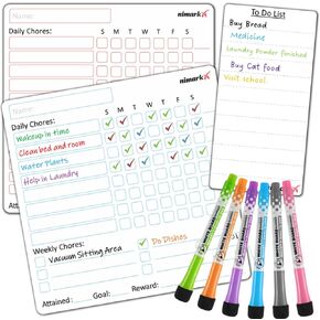 2-1Pcs Magnetic Dry Erase Board Chore Chart Apartment Essentials Daily Planner -6magnetic Dry Erase Marker-Reward and Fridge Organizer