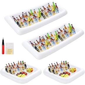 HBlife 2 PCS Inflatable Serving Bar, Inflatable Buffet Cooler for Party, BBQ, Luau, Salad Ice Tray Food Drink Containers with Drain Plug and 1 Hand Air Pump,