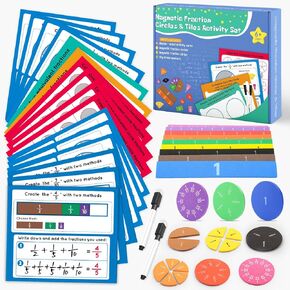 Magnetic Fraction Educational Puzzle with Magnetic Fraction Tiles & Fraction Circles-Fraction Manipulatives, Math Manipulatives Homeschool Supplies Fraction Strips and Fraction Games