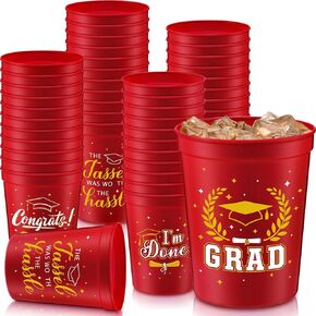Yinder 48 Pieces 2024 Graduation Plastic Cups, 16 oz Congrats Grad Cups Set Stadium Grad Party Reusable Tumblers, 4 Styles Hot Cold Drinks for Graduation Party Decorations Supplies (Burgundy Red)