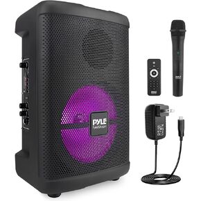 Pyle Portable Bluetooth PA Speaker-240W 8" Rechargeable Indoor/Outdoor BT Karaoke Audio System-TWS, Party Lights, LED Display, FM/AUX/MP3/USB/SD, 6.5mm in, Carry Handle-Wireless Mic, Remote Control
