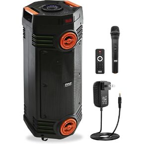 Pyle Portable Bluetooth PA Speaker - 400W Dual 8" Rechargeable Indoor/Outdoor BT Karaoke Audio System-Party Lights, LED Display, FM/AUX/MP3/USB/SD, 1/4" in,Handle, Wheels-Wireless Mic, Remote Control
