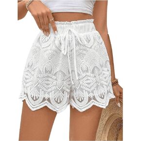 Milumia Women's Boho Scalloped Wide Leg Shorts Knot Paperbag Waist Summer Shorts