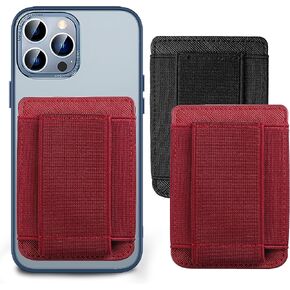 [Two] Phone Wallet Stick On， Fit 7 Cards Spandex Phone Grip Card Holder with Strong Adhesive Cell Phone Pocket Credit Card Holder for Back of Phone Compatible with iPhone & Most Smartphones - Black