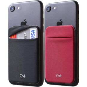 CA+ Phone Wallet Card Holder for Phone Case Sleeves Stick On Wallet for Cell Phone Card Holder Durable Adhesive Sticker ID Credit Card Holder for Back of Phone (Black + Wine)