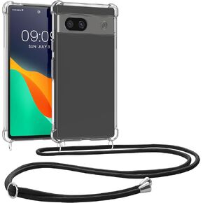 kwmobile Crossbody Case Compatible with Google Pixel 8a Case - Clear TPU Phone Cover w/Lanyard Cord Strap - Transparent/Black