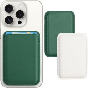 Magnetic Wallet Phone Card Holder with Magsafe,2Pack Mag Safe Wallet Accessories for Apple iPhone 15 14 13 12 Pro/Pro Max/Plus/Mini Safe Case Series (White,Green) in Kuwait