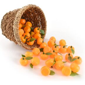VIOCIWUO Fake Orange Fruit Artificial Tangerine Mini Orange with Leaves for Home Kitchen Table Decoration Handmade Doodle DIY Baby Shower Decor 48Pcs