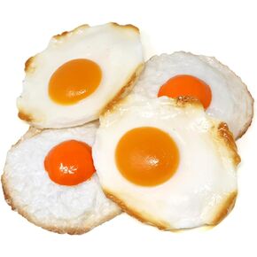 Honbay 4PCS Lifelike Artificial Fake Food PVC Resin Fried Eggs Realistic Simulation Cooked Egg Imitation Food Model Props for Home Party Halloween Decoration Market Food Sample Display