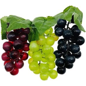 Woohome Artificial Grapes Set, 3 Pack Simulation Grapes Decorative Grapes Hanging Ornaments for Wedding Party Home Decoration Photo Props