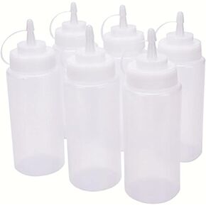 Plastic Translucent White Squeeze Condiment Bottles with Tip Cap,16 Oz,Set of 6Pcs