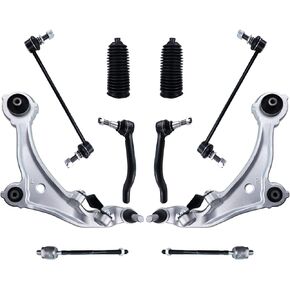 10 Pcs Suspension Kit Front Lower Control Arm w/Ball Joint Inner Outer Tie Rod Sway Bar Link Rack and Pinion Boots Replacement for 2009-2014 Nissan Murano-K622157 K622158