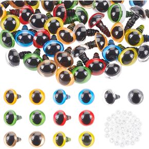 PH PandaHall 70pcs Crochet Eyes 12mm Safety Eyes 7 Colors Cat Eyes Craft Resin Eyes Amigurumi Eyes with Washers for Puppet Plush Stuffed Animals Crochet Teddy Puppet Making