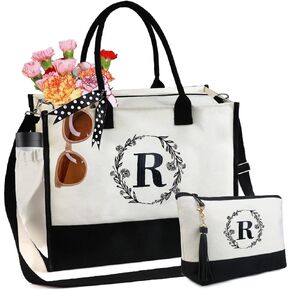 BeeGreen Personalized Gifts for Women, Embroidered Carnation Canvas Tote Bags Birthday Gifts for Female Coworkers with Shoulder Strap and Zipper Closure Inner Organized Pocket