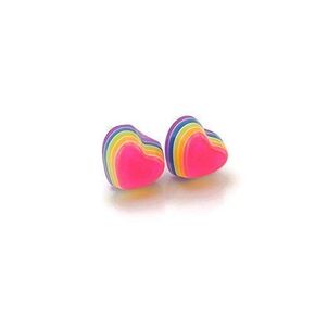 Invisible Clip On Tiny Layered Rainbow Heart Earrings for Non-Pierced Ears 8mm