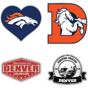 Denver City Broncozzs Football Die-Cut Sticker Decal - Set of 4 Pieces - 5'' Longer Side