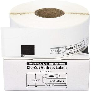 Compatible Address Labels replacement for Brother DK-1201 (1-1/7" x 3-1/2"; 29mm90mm) (10 Rolls; 400 Labels per Roll)