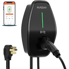 EV Charger for Home 48 Amp NURZVIY Plug-in Electric Vehicle Charging Station Smart EV Charger, NEMA 14-50 Plug-in Level 2 WiFi/Bluetooth Enabled EVSE, 90~260V, Plug and Play
