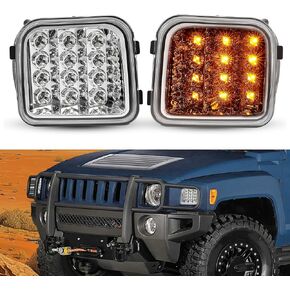 HECASA Pair LED Turn Signal Light Compatible with 2006-2010 Hummer H3 H3T Replacement for HU2530100 HU2531100 Smoke Lens & Chrome Housing Lamp (Driver Passenger Side)
