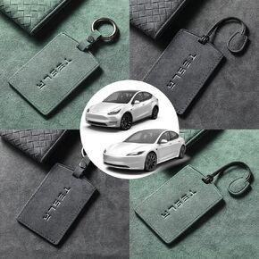 for Tesla Key Card Suade Alcantara Holder Case Cover Shell for Model 3 Model Y Key Protector with Premium Gift Box Accessories with Key Chain (Green+Strap)