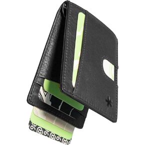 Swear Brands محفظة رفيعة ثنائية الطي من مصادر أخلاقية للرجال والنساء. مجموعة حجب RFID بمشبك النقود وعروة السحب. 14 حامل بطاقة.