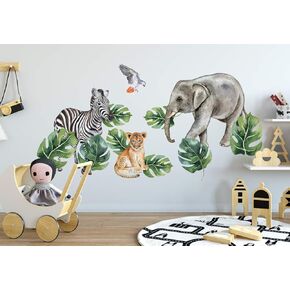 Murwall Kids Wall Decals Nursery Tropical Wall Sticker Safari Animals Decal Exotic Decals Leaf Wall Sticker Kids Room Nursery