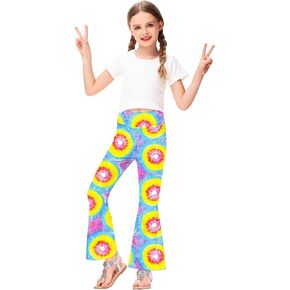 AOBUTE Girls July 4th Bell Bottom Tie Dye Print High Waist Flare Pants Patriotic Hippie Pants