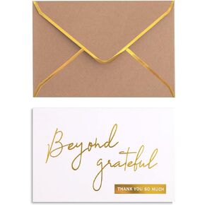 Winoo Design Gold Beyond Grateful Thanks Cards مع مغلفات - 36 PK - ملاحظات شكرًا مع حروف من رقائق الذهب مقاس 4 × 6 بوصات بطاقات ملاحظات فارغة لتخرج الأعمال وحفلات الزفاف وحفلات استقبال المولود الجديد