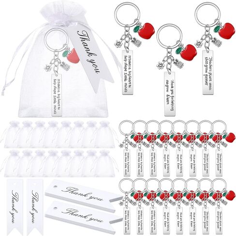 Kigeli 48 Pcs Teacher Appreciation Gifts Thank You Teacher Keychains Organza Drawstring Bags Thank You Tags Students Graduation Present for Women Men Teachers(Rectangle) in Saudi Arabia