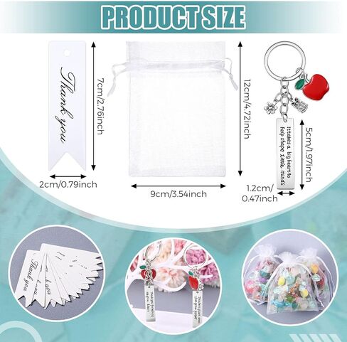 Kigeli 48 Pcs Teacher Appreciation Gifts Thank You Teacher Keychains Organza Drawstring Bags Thank You Tags Students Graduation Present for Women Men Teachers(Rectangle) in Saudi Arabia