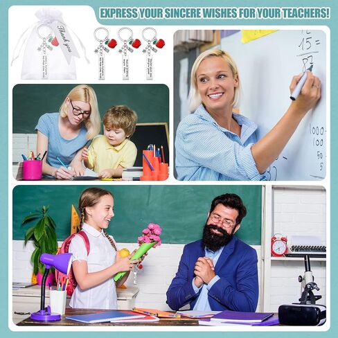 Kigeli 48 Pcs Teacher Appreciation Gifts Thank You Teacher Keychains Organza Drawstring Bags Thank You Tags Students Graduation Present for Women Men Teachers(Rectangle) in Saudi Arabia