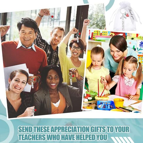 Kigeli 48 Pcs Teacher Appreciation Gifts Thank You Teacher Keychains Organza Drawstring Bags Thank You Tags Students Graduation Present for Women Men Teachers(Rectangle) in Saudi Arabia
