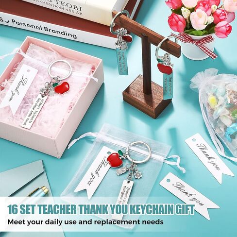 Kigeli 48 Pcs Teacher Appreciation Gifts Thank You Teacher Keychains Organza Drawstring Bags Thank You Tags Students Graduation Present for Women Men Teachers(Rectangle) in Saudi Arabia